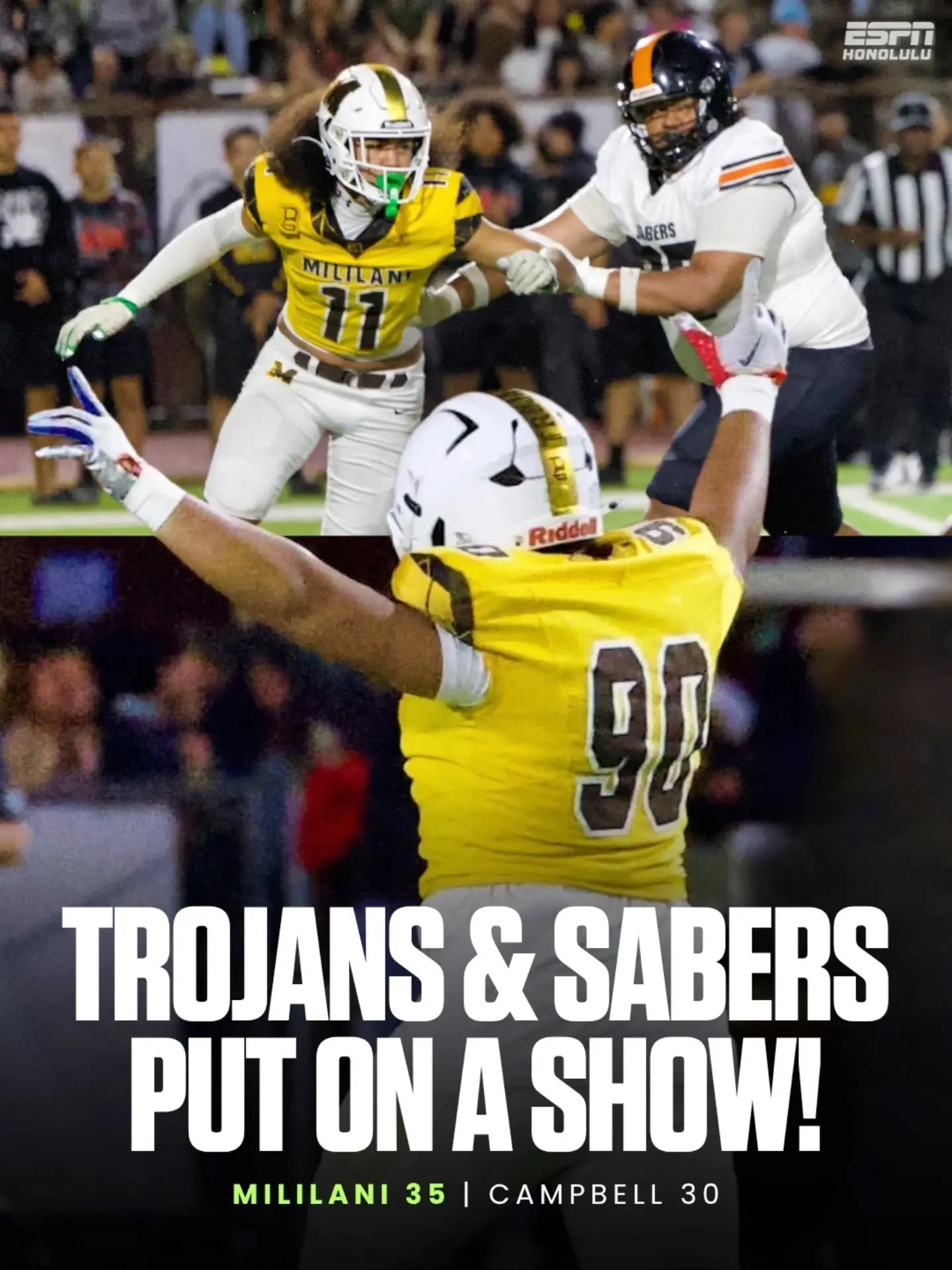 Now THAT was a game. 🔥

Mililani holds off Campbell 35&ndash;30 in a homecoming showdown that came down to the wire. The Trojans stay unbeaten.

📸 @lorimckeownphotography