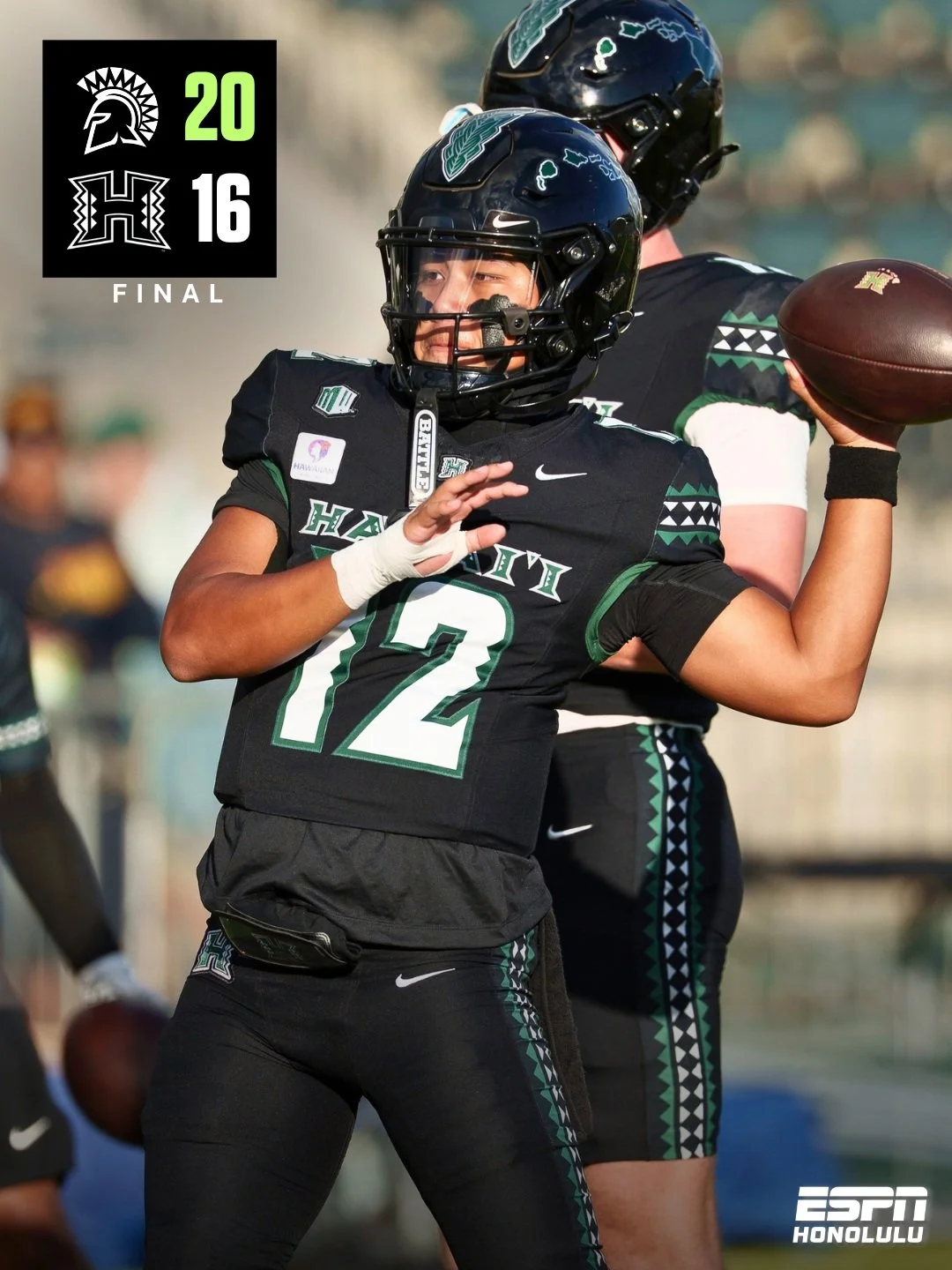 FINAL: San Jos&eacute; State 20, Hawaiʻi 16.

The Rainbow Warriors fall at home to the Spartans and will hit the road next weekend to take on Arizona State.

📸 @yasunariphotography