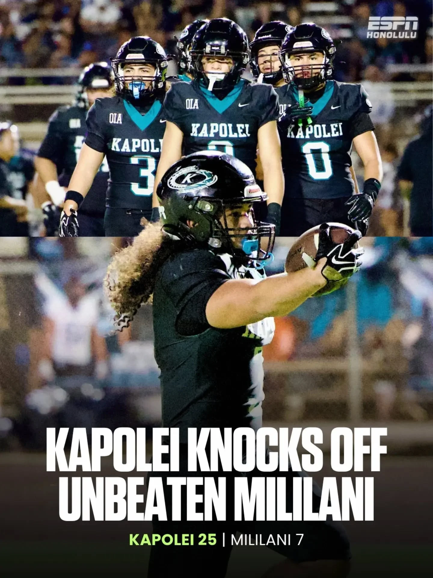 A homecoming night to remember! 🏈🌀

The Kapolei Hurricanes celebrated homecoming with a 25-7 victory over Mililani on Saturday night, handing the previously undefeated Trojans their first loss of the season. 

📸 @lorimckeownphotography