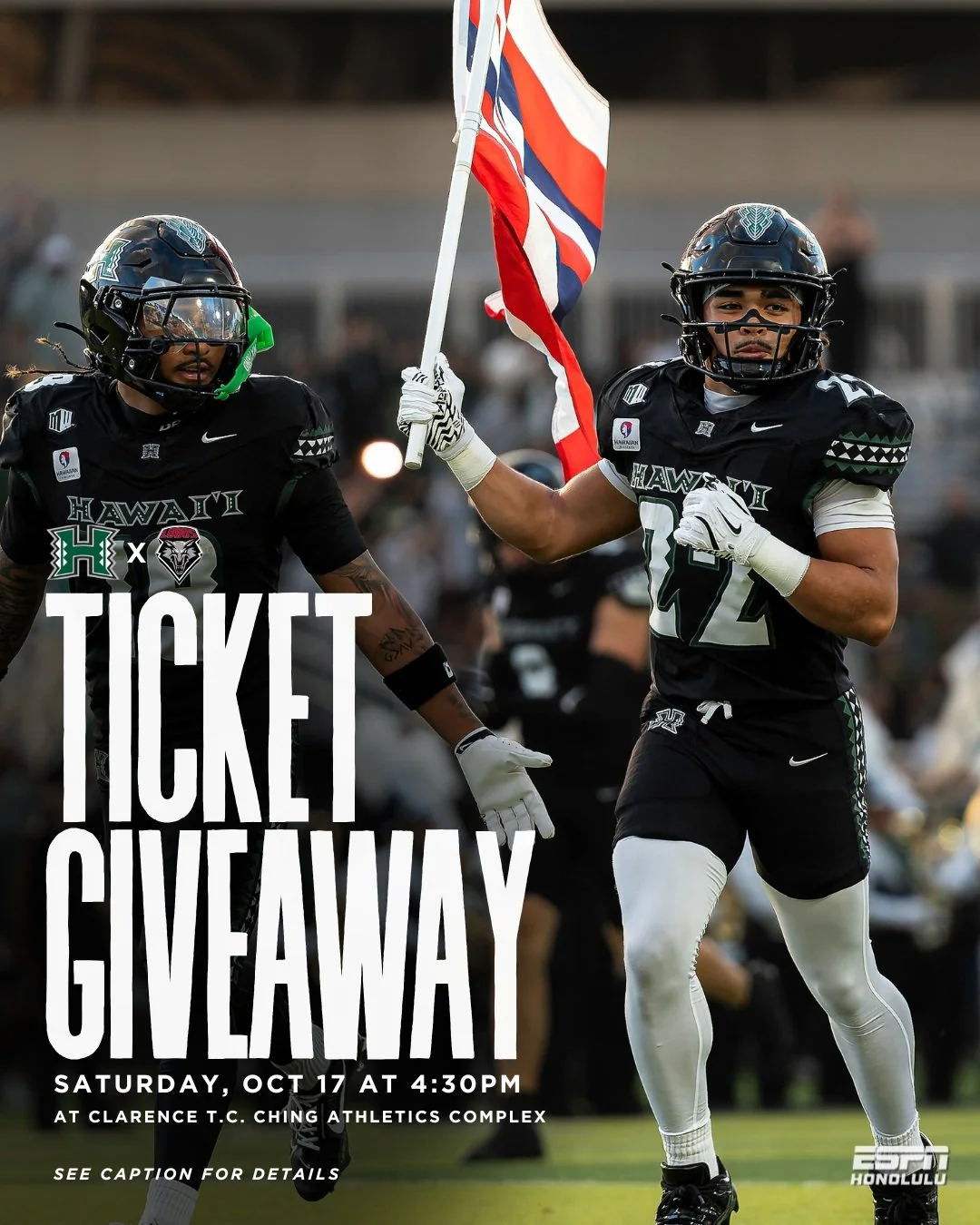It's HOMECOMING WEEK! 🌈 🏈 

We're giving FOUR lucky winners a pair of tickets each to cheer on the Rainbow Warriors as they take on New Mexico this Saturday, October 17 at 4:30 PM at Clarence T.C. Ching Athletics Complex!

HOW TO ENTER:
👍 Like thi