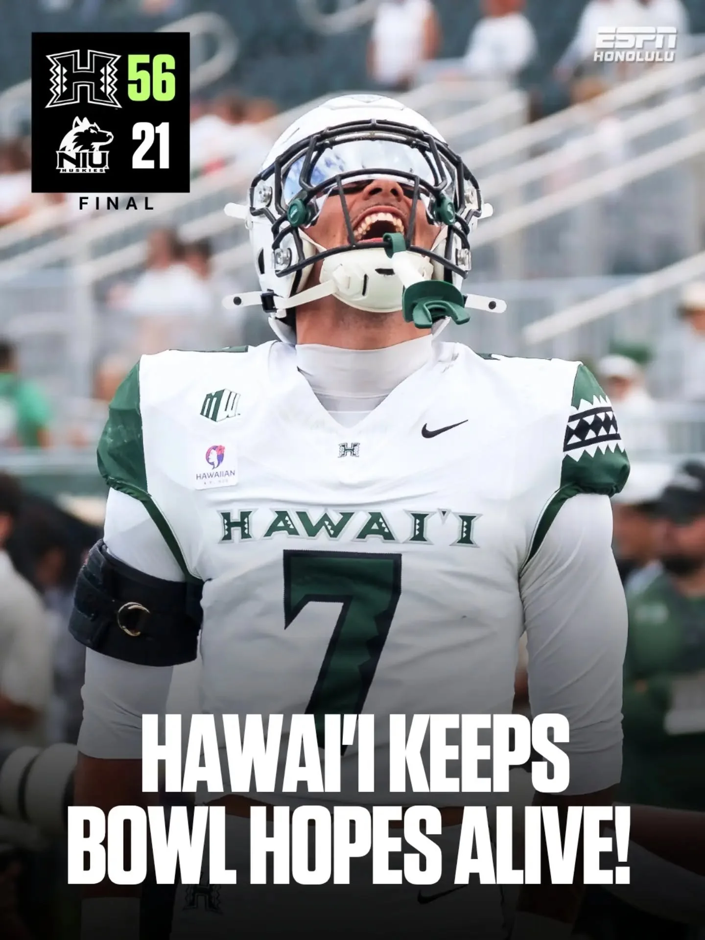 DUB SECURED IN IL! 🌈🏈

The Rainbow Warriors rolled past Northern Illinois, 56-21, on the road to pick up a big win and keep their postseason hopes alive!

📸 @yasunariphotography