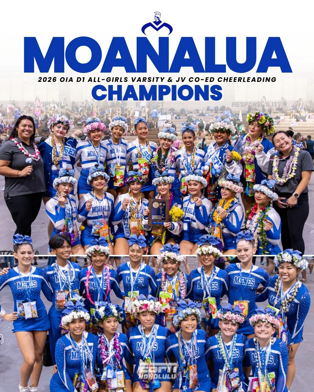 Congratulations to Moanalua on capturing both the 2026 OIA Division I All-Girls Varsity and JV Co-Ed Cheerleading Championships! 🎉

📸 @shotzby_gelo