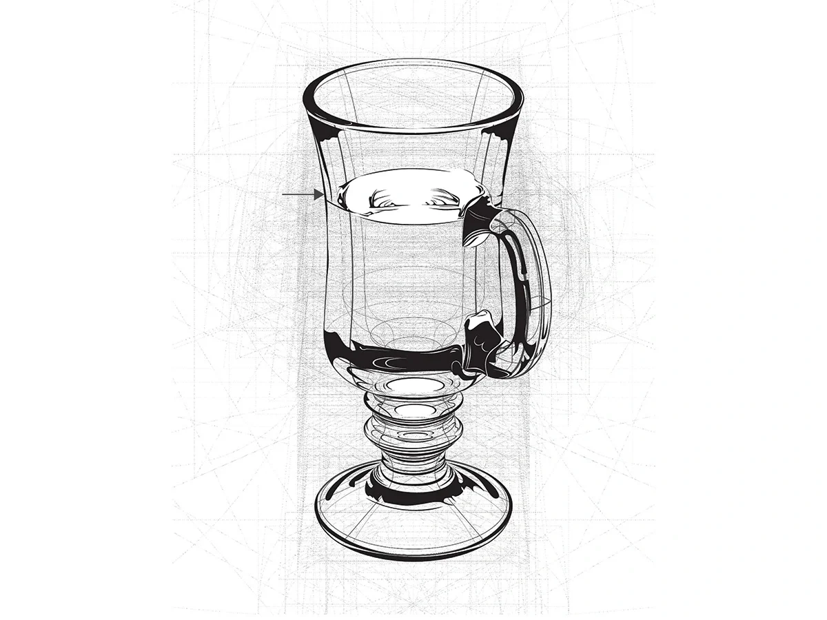 An Irish glass mug translated from physical to digital via wireframing.   