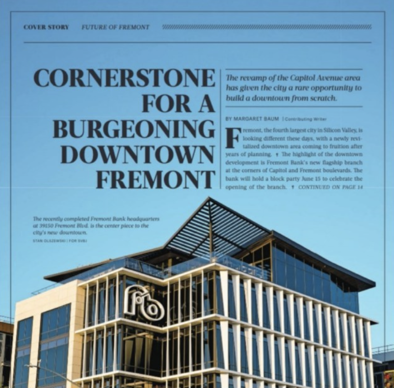 Image of the cover story about the Fremont Bank grand opening.