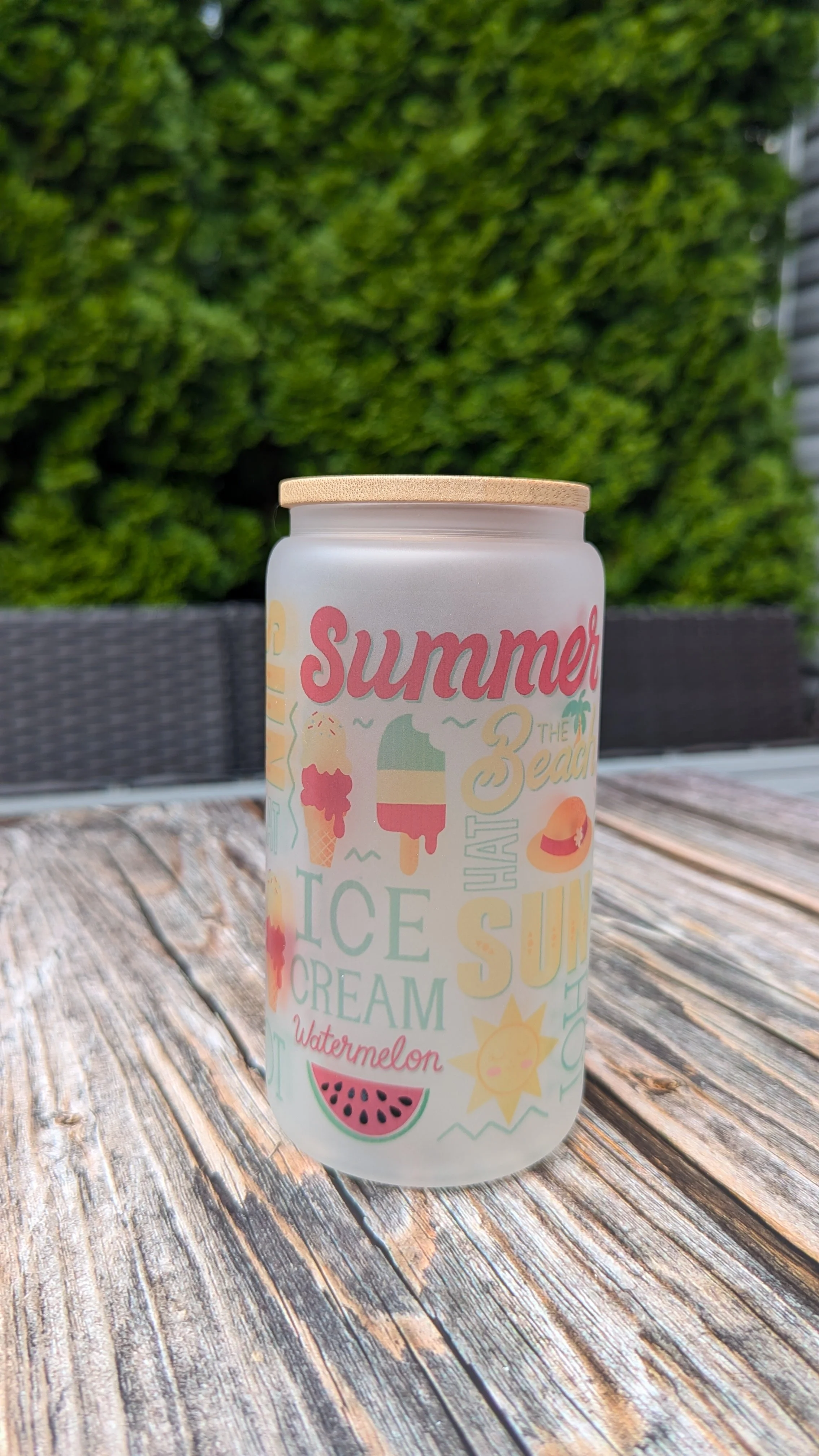 16 oz Summer Collage Frosted Glass Can