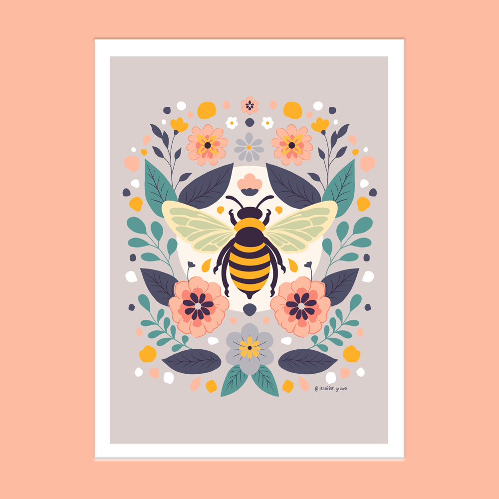 5 x7 or 8.5 by 11 Bee Print