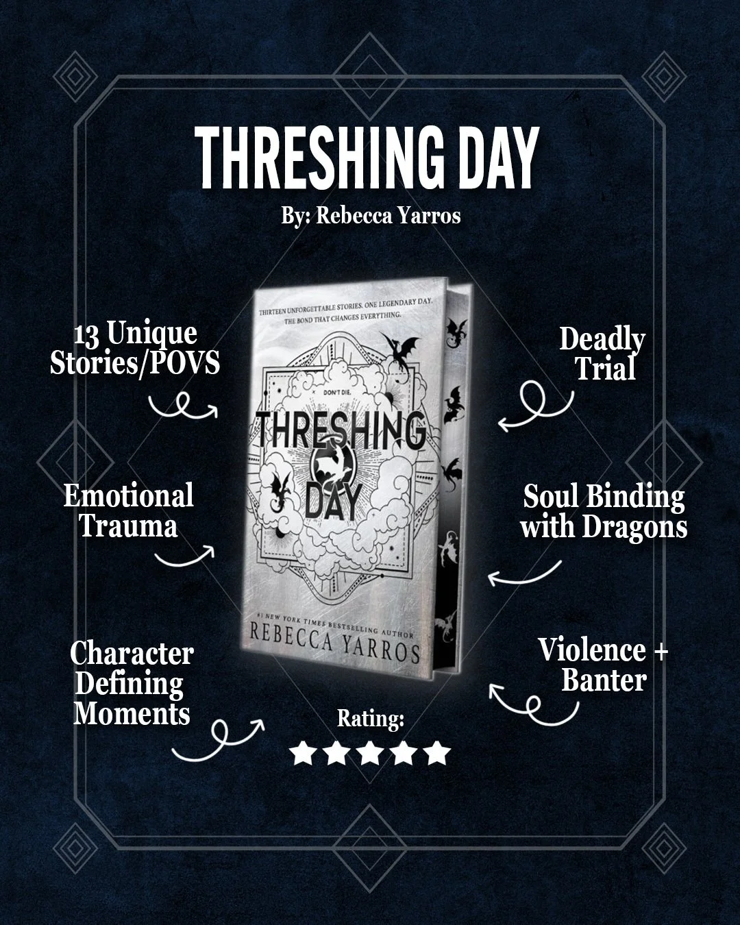 ⭐️⭐️⭐️⭐️⭐️ 5/5 

But of course I had to read the novella part of the Fourth Wing series! I loved this so much. Still can't wait for the 4th book of course. Patiently waiting!

It was interesting to read the 13 Character's POVS of their Threshing Days