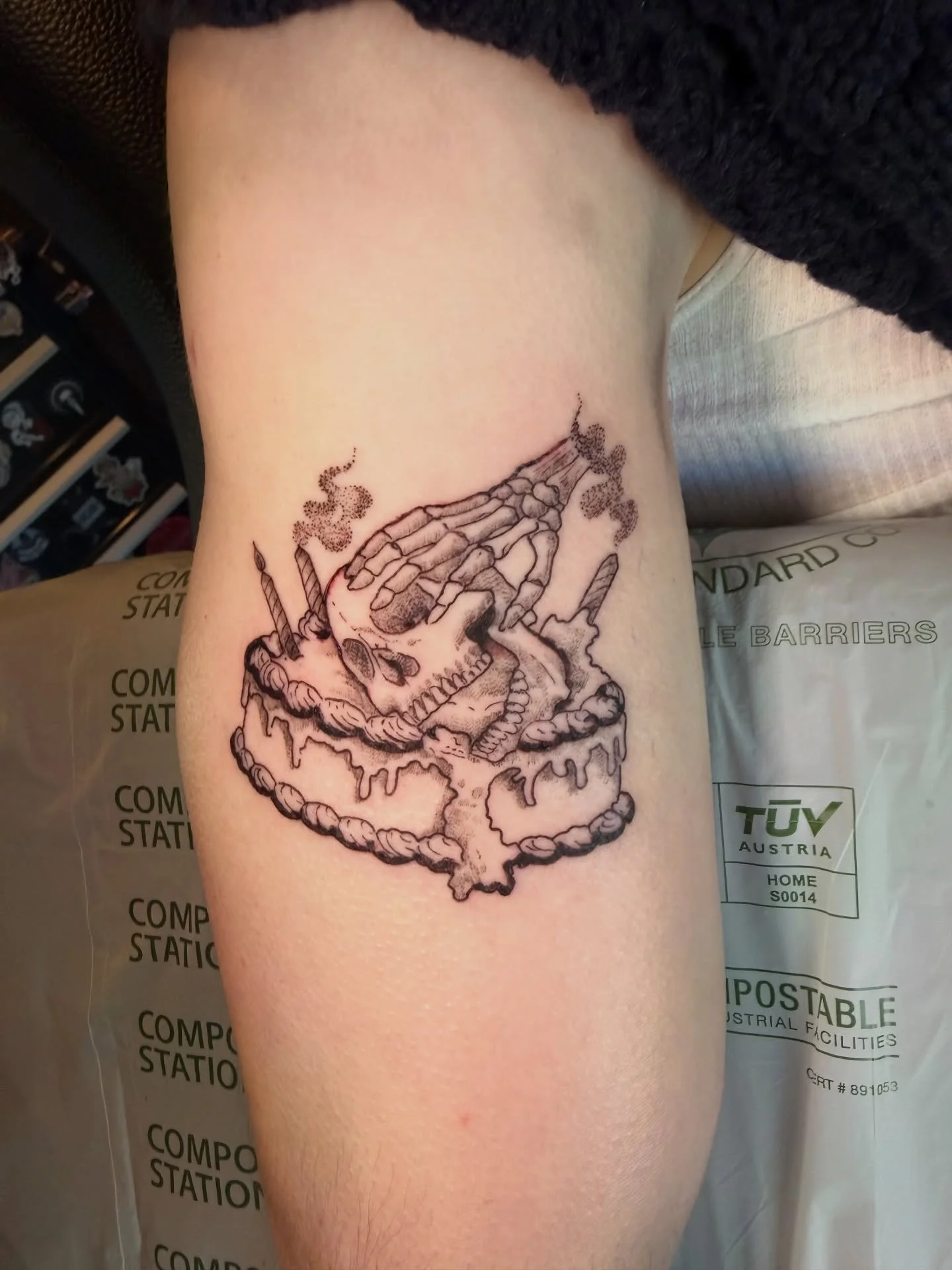 Spooky sweet vibes forever! 💀🎂 Who says celebrations can&rsquo;t be eternal? #SpookyArt #BirthdayInk #SkeletonTattoo #InkInspo