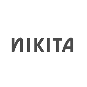 Logga med texten 'NIKITA' i svart och grått.