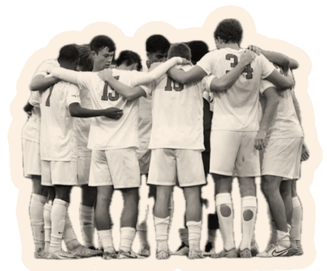 Soccer team huddle with arms around each other