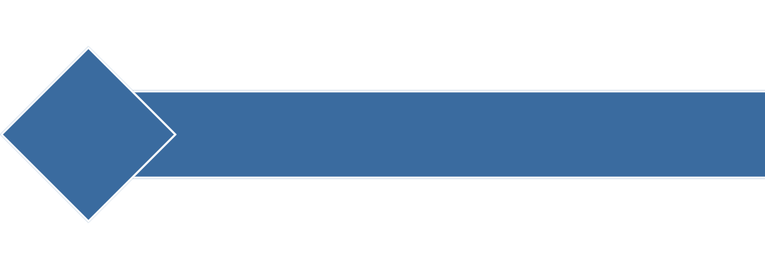 A blue diamond shape connected to a wide blue arrow pointing right.