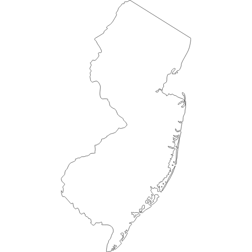 Silhouette of the state of New Jersey in black and white.