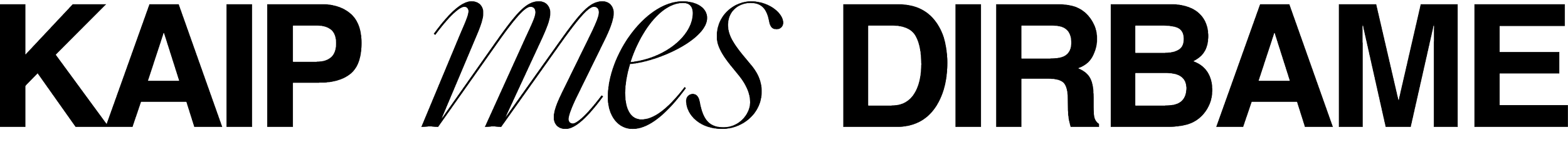 Stylized logo with the words 'KAIP MIES DIBAME' in black. The font varies in style, with some words in uppercase and others in cursive.