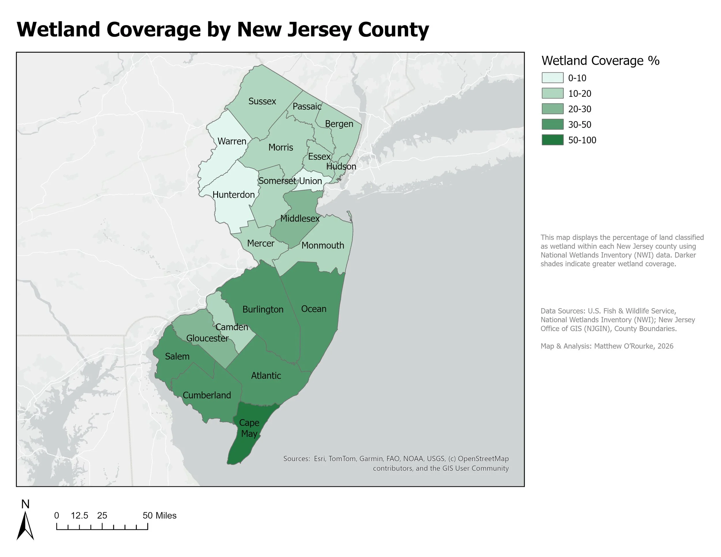 Wetland Coverage by New Jersey County
