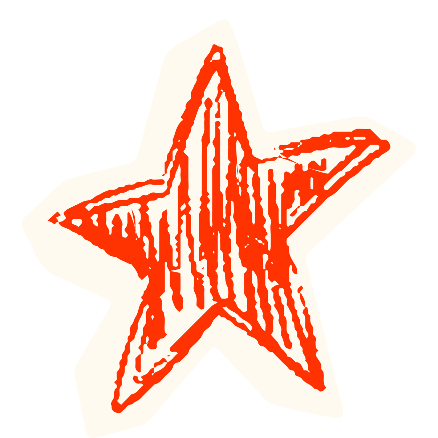 Red sketch of a star with a white border on a black background.
