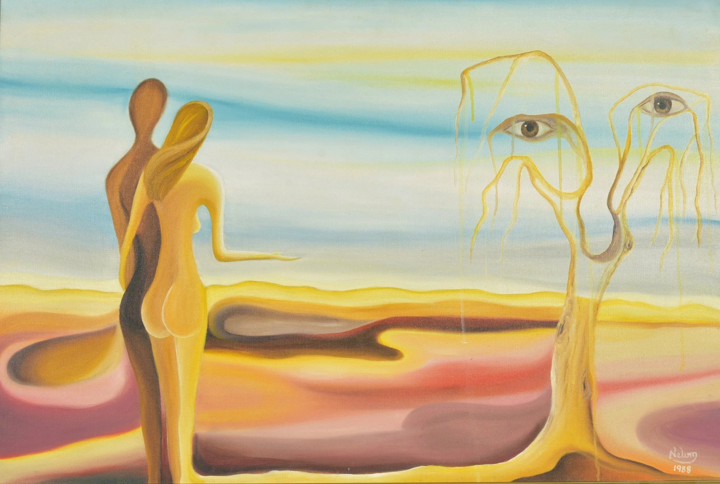 Forgiveness,
Oils - 24 X 36 
 $8000.00

1988 - From two lives, roots grow into a single tree heavy shared sorrow. Within it are my parents' eyes, watching from where I come from. This painting is my asking for forgiveness, held with love.