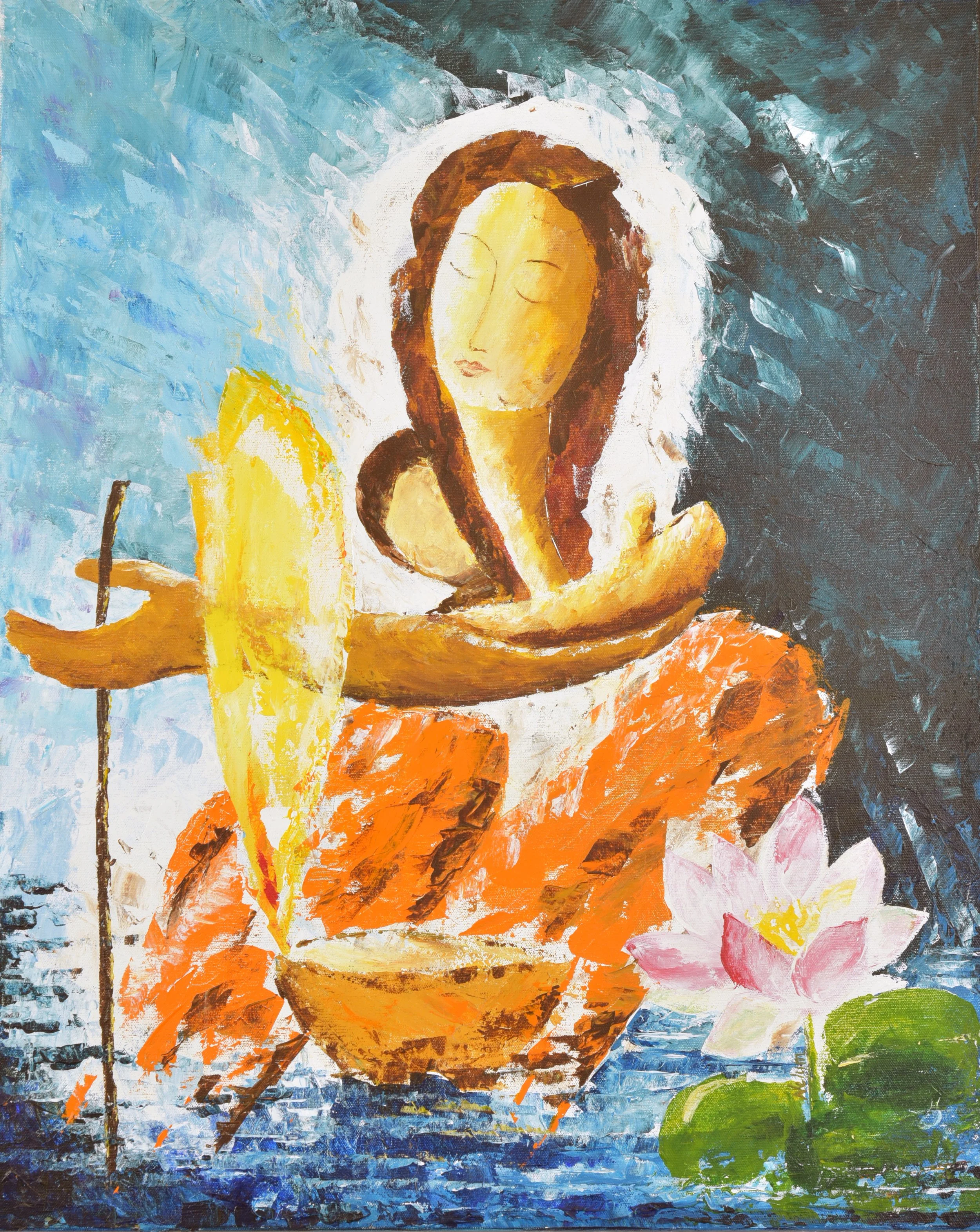 A Prayer for Vision
Oils - 24 X 30 
$1800.00

Created in support of the Sankara eye Foundation, this painting is a prayer  for sight. 
Blind mother and child move forward guided by healing light, while the Lotus symbolizes hope, awakening and compass