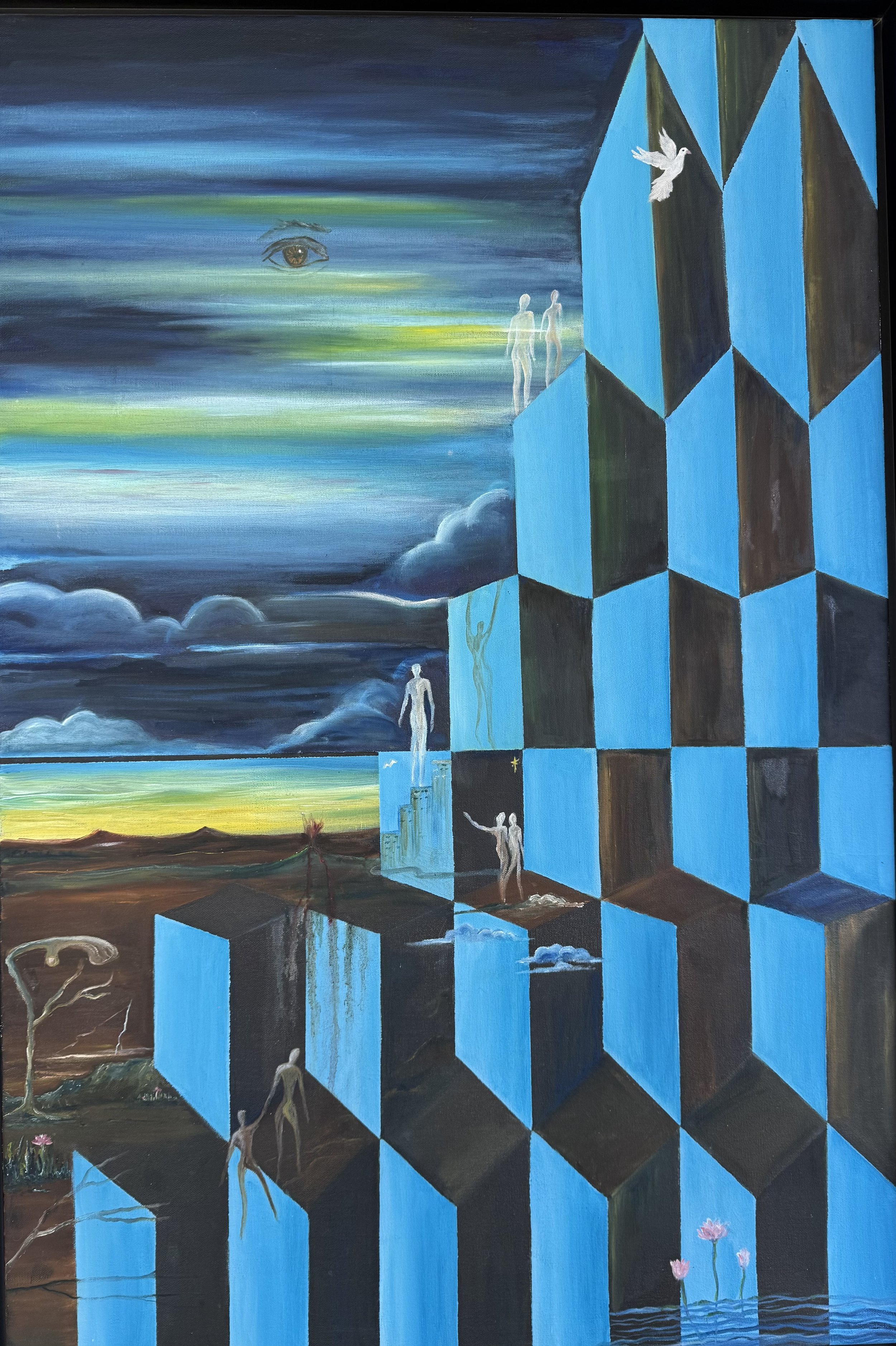 The Journey 
Oils - 24 X 36 
 
Began in 2008 during a time of uncertainty, this painting was first shaped with the help of my son, Dilan. This rising structure became metaphor for a mother's path one marked by struggle, and the quiet determination to