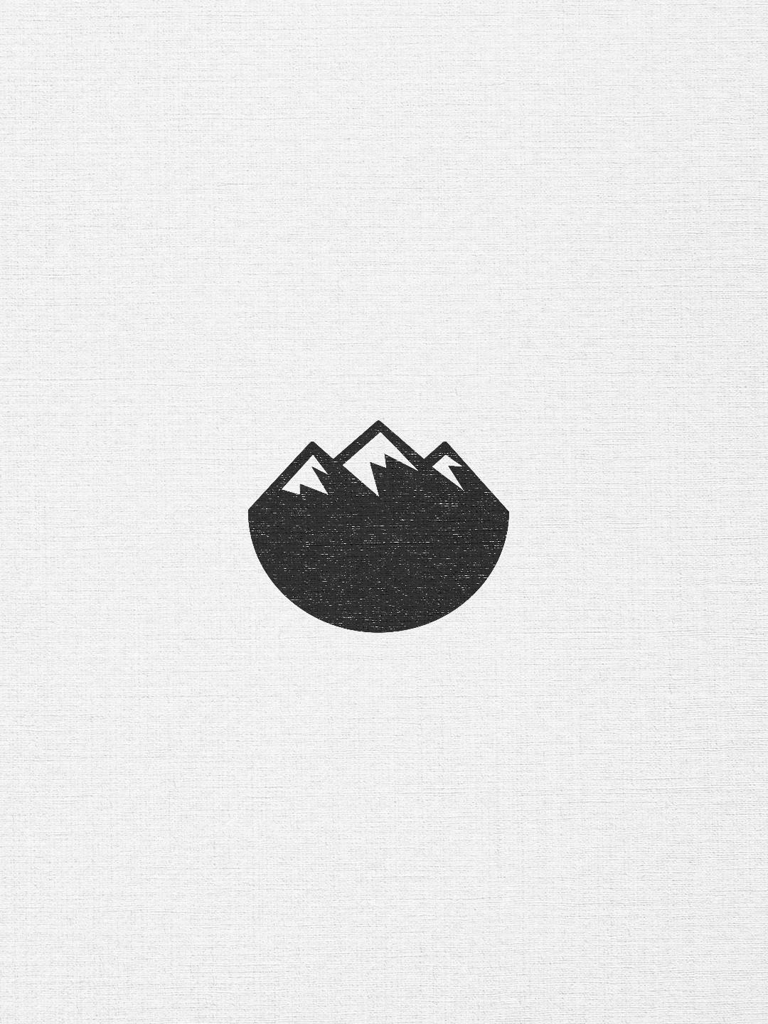 Minimalist black mountain icon on a white textured background.