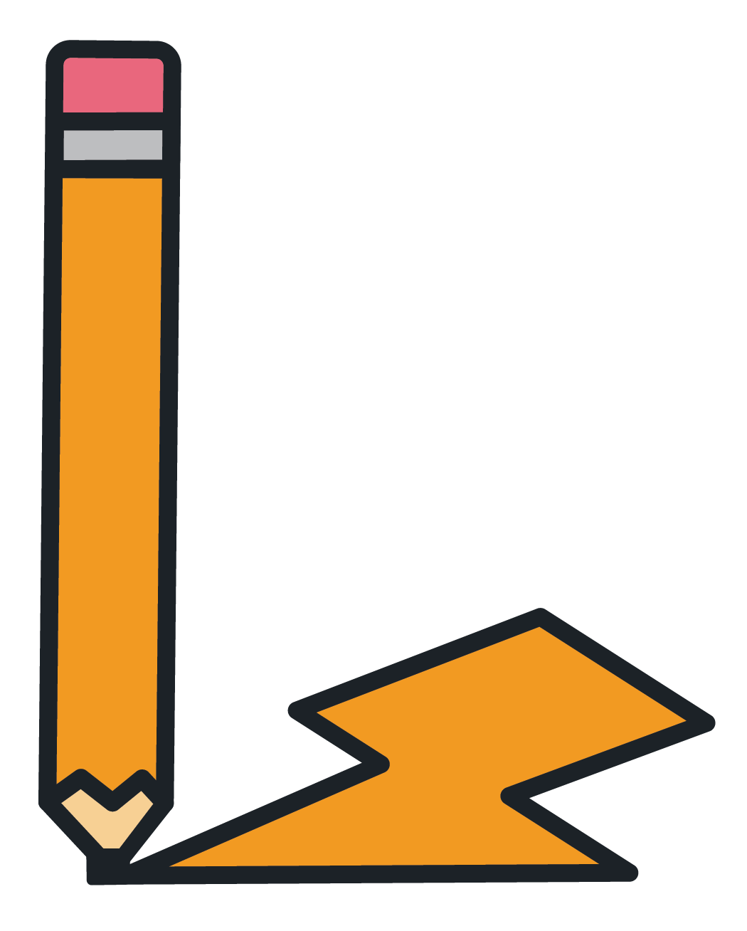 Illustration of a pencil and a downward pointing arrow.