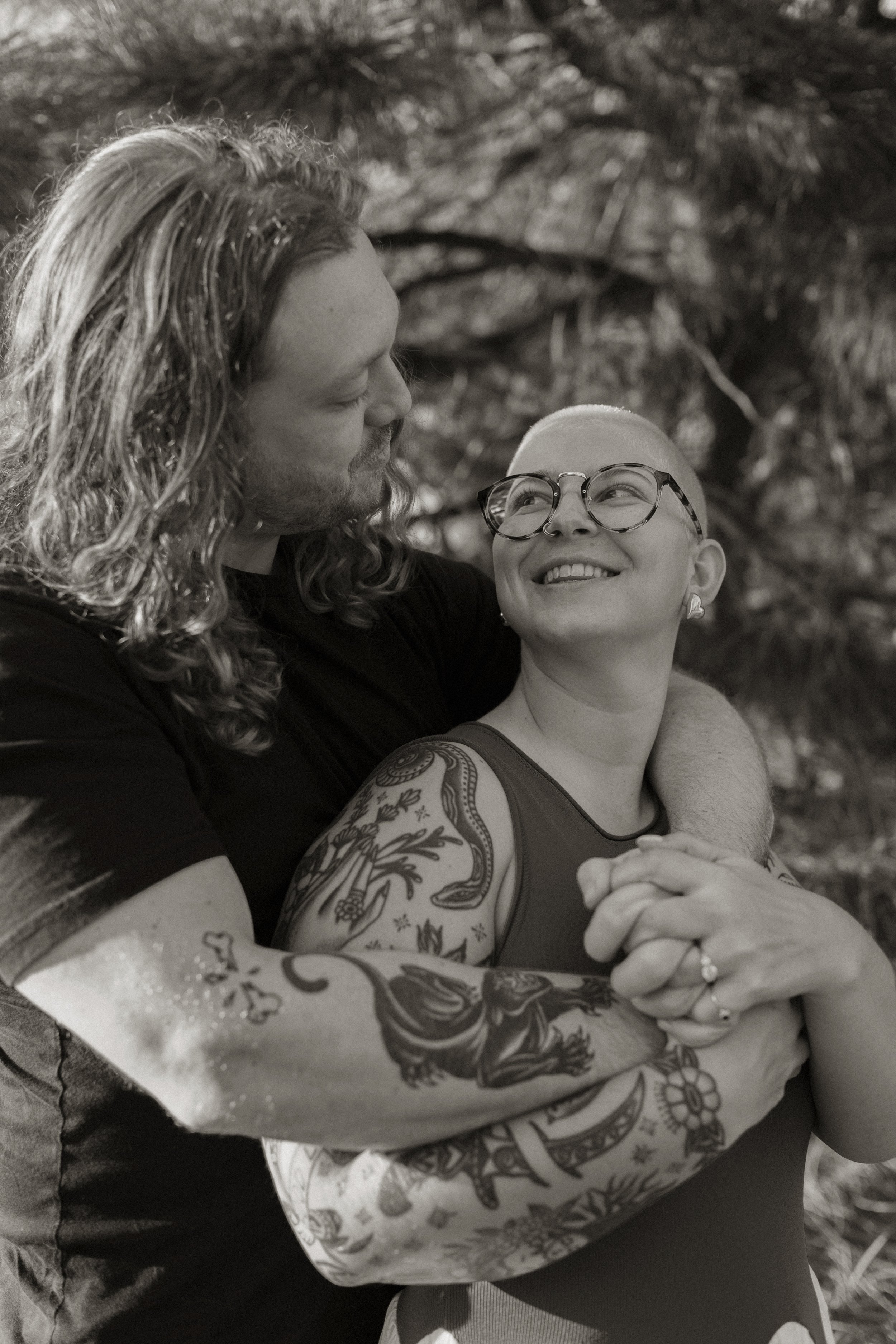 Anna and Ryder Engagement photo, looking at each other, close up.