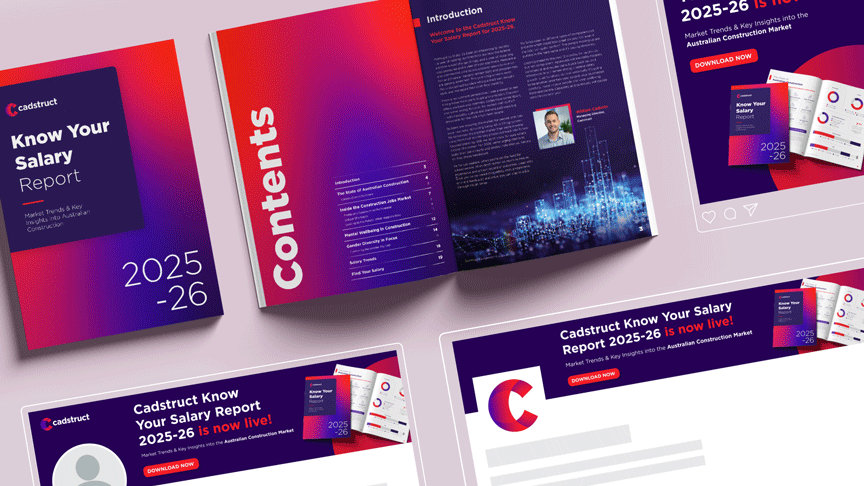 Multiple pages of a salary report booklet titled "Know Your Salary" for 2025-26, featuring a colorful gradient cover, a table of contents, and promotional content about the report with a red "Download Now" button.