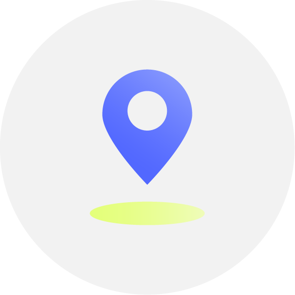 A blue location pin icon with a yellow shadow on a gray background.