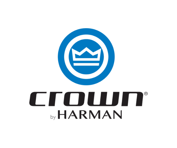Crown by HARMAN logo with a blue crown inside a circle and the text 'Crown by HARMAN' beneath it.