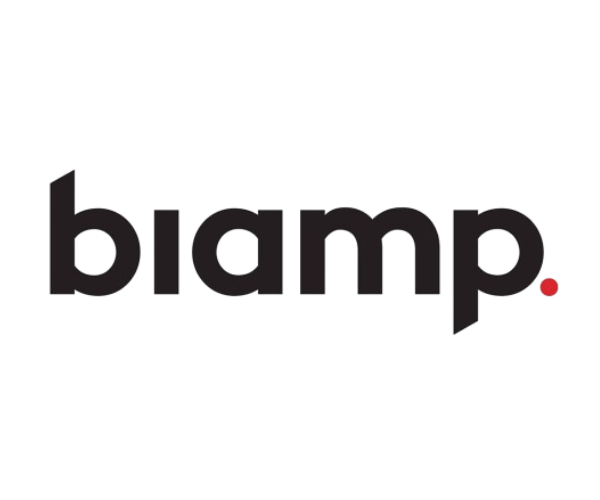 The logo for 'biamp' with black lowercase text and a small red dot on the letter 'p'.