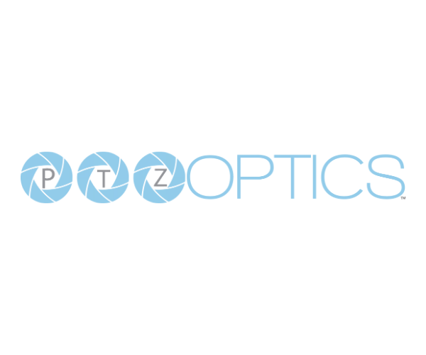 PTZ Optics logo with three blue circles containing the letters P, T, and Z, followed by the word 'OPTICS' in blue letters.