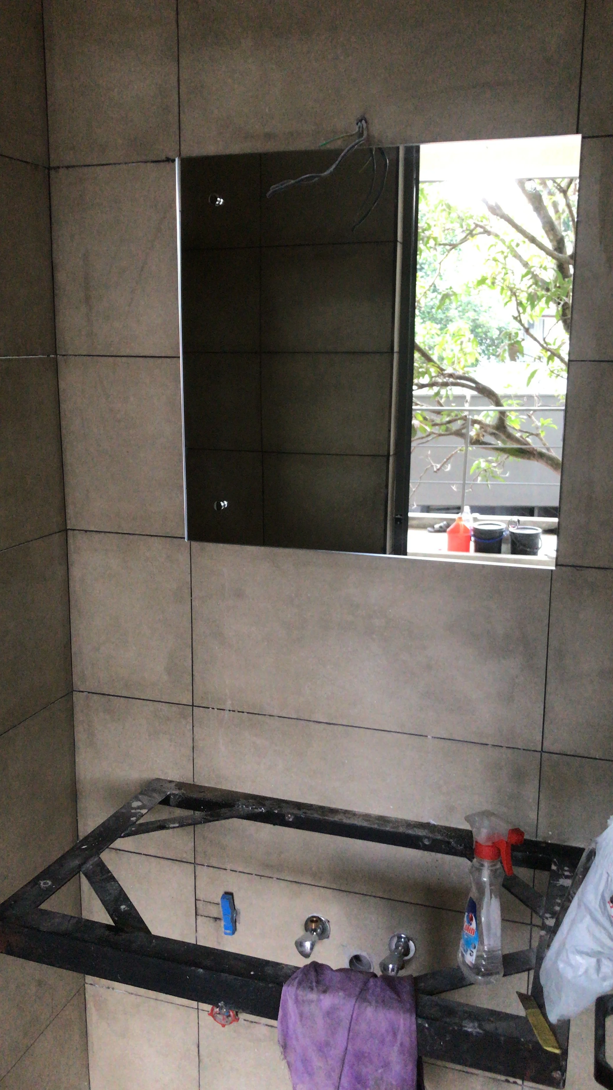 Bathroom Mirror installation with stainless steel capscrews
