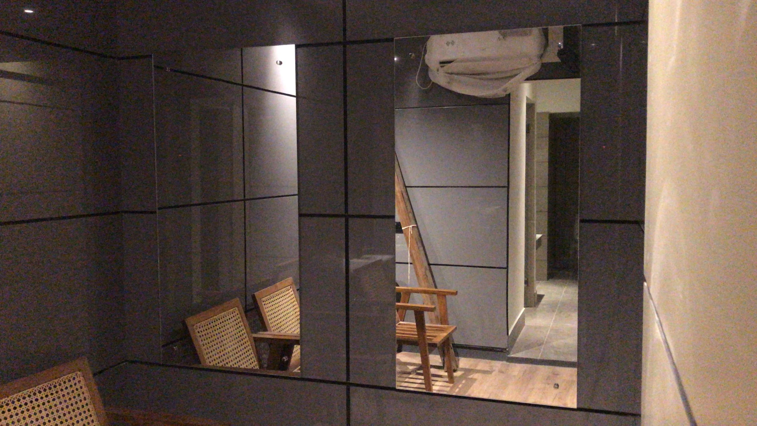 Bathroom Mirror installation with stainless steel capscrews