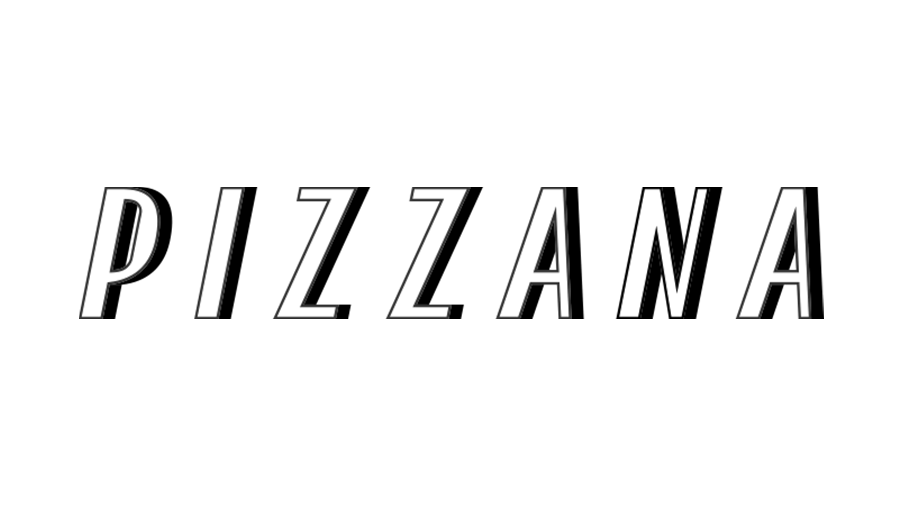 The logo for Pizzana, a pizza restaurant, displayed on a black background with the name written in white uppercase letters.