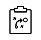 Clipboard with a sports strategy diagram including a circle, lines, crosses, and an arrow.