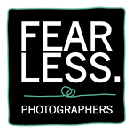 Logo with the word 'FEARLESS.' in bold, white letters and the phrase 'PHOTOGRAPHERS' underneath, all inside a black square with a green border.