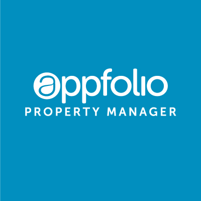 AppFolio Property Manager logo in white on a blue background.