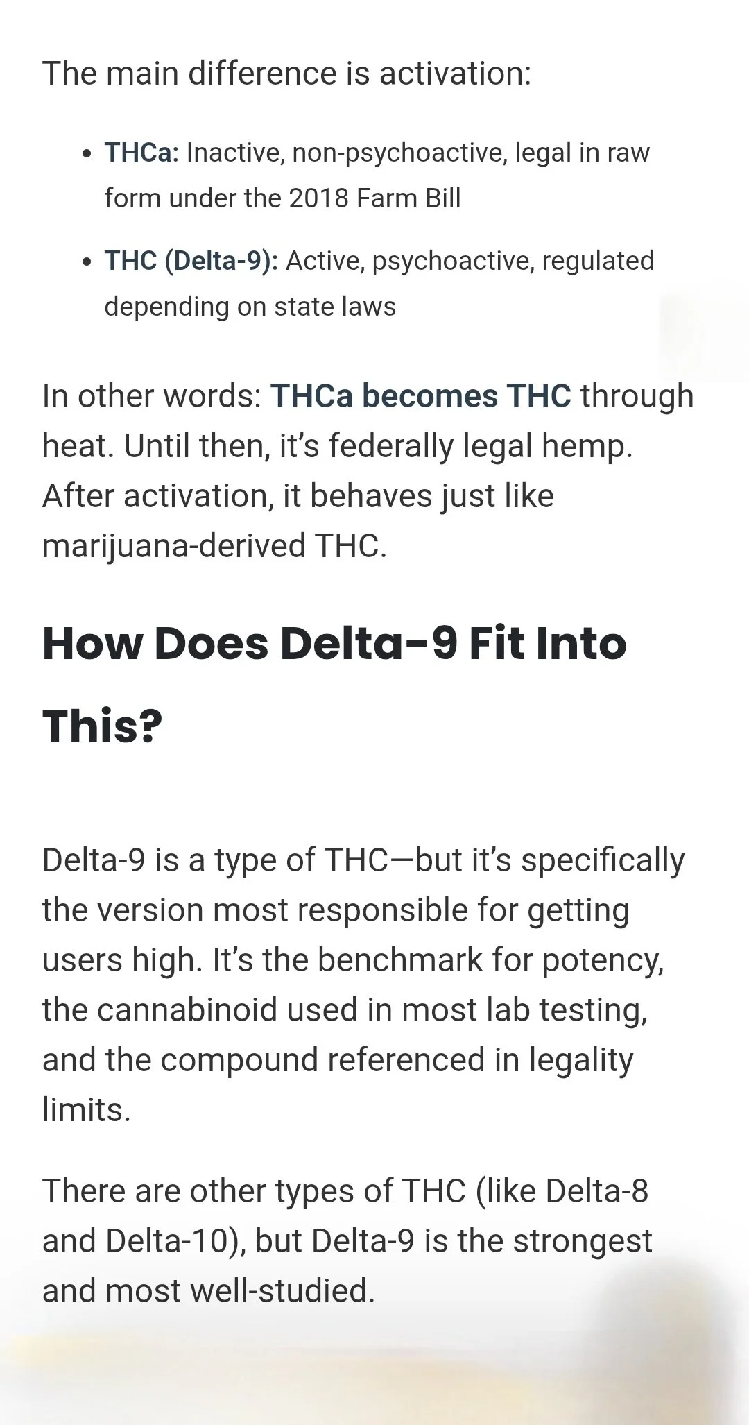 An article explaining how THC (Tetrahydrocannabinol) activates through heat, becoming THC (Delta-9), and how Delta-9 is a potent form of THC used in lab testing and legality.