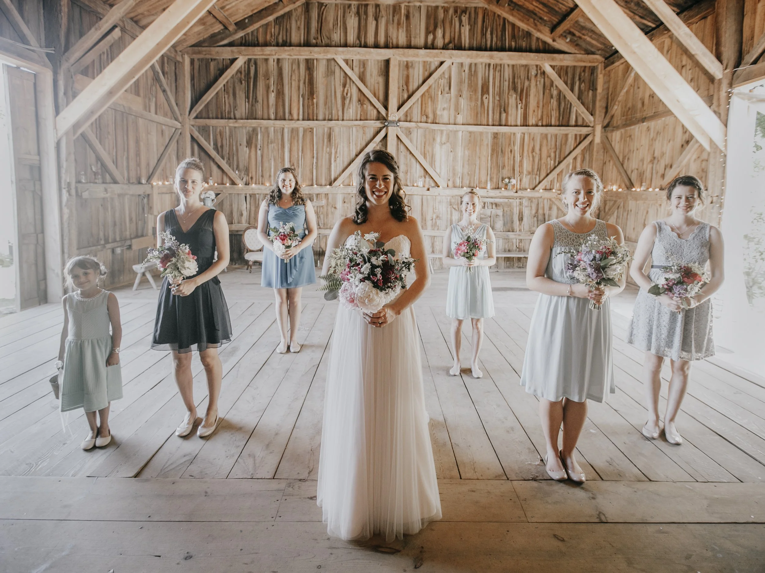 bridal party in the barn, Broadturn Farm