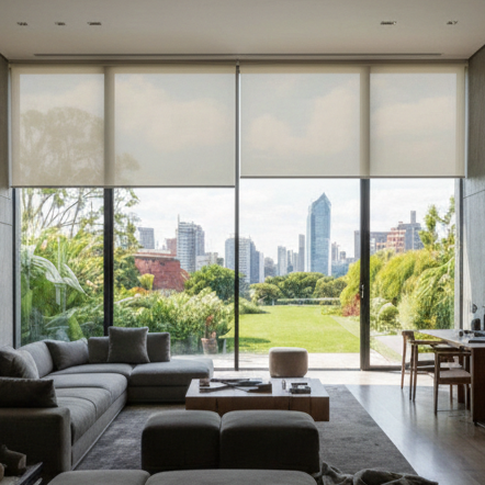 Persiana Screen al 3% de apertura: balance ideal entre control de reflejos en pantallas y visibilidad exterior moderada.