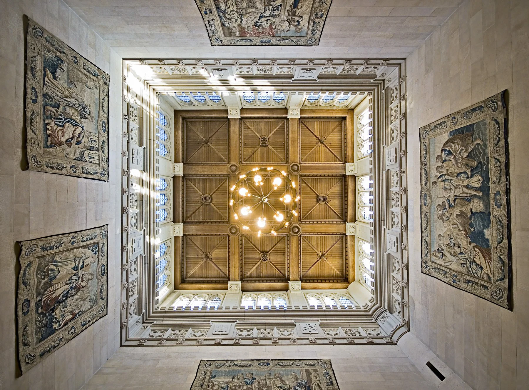 Interior view of the chapel bell tower at Vassar College.