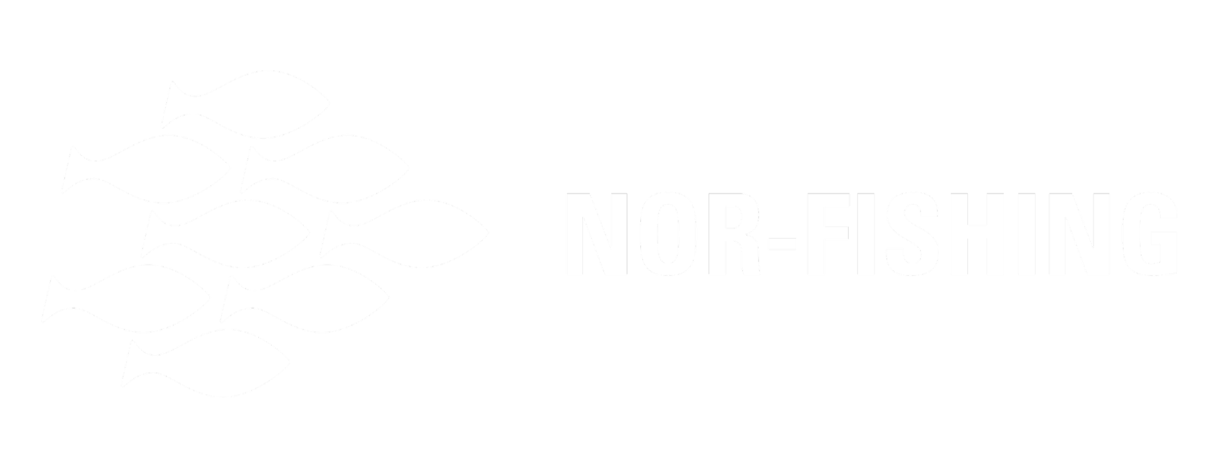 Logo med hvite fisk på svart bakgrunn og teksten 'NOR-FISHING'