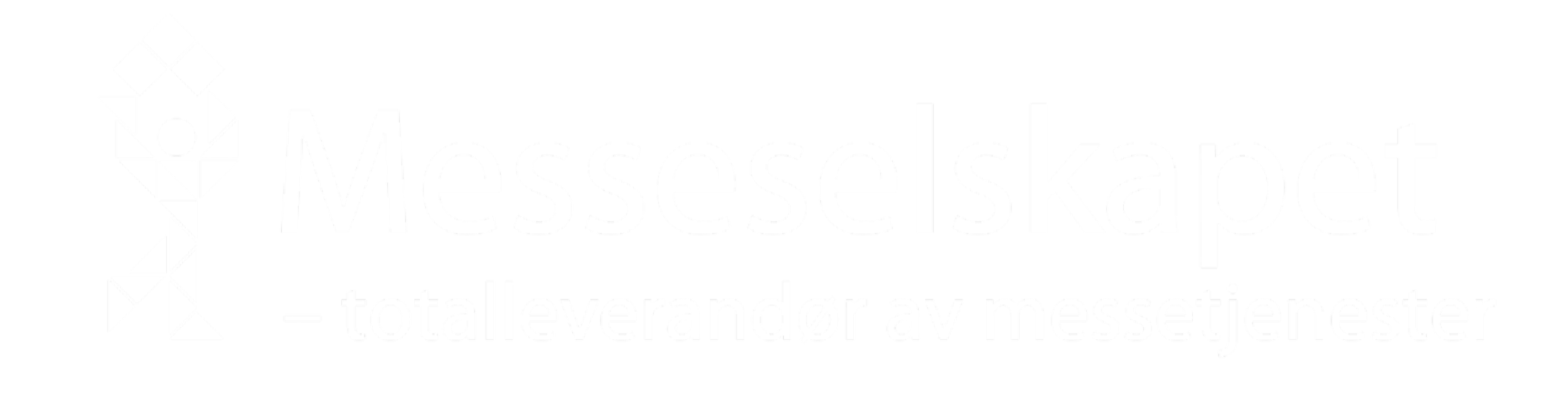 Logografikk for Messeselskapet, totalleverandør av messetjenester, med en geometrisk figur av en person i et utstillings- eller messeopplegg.