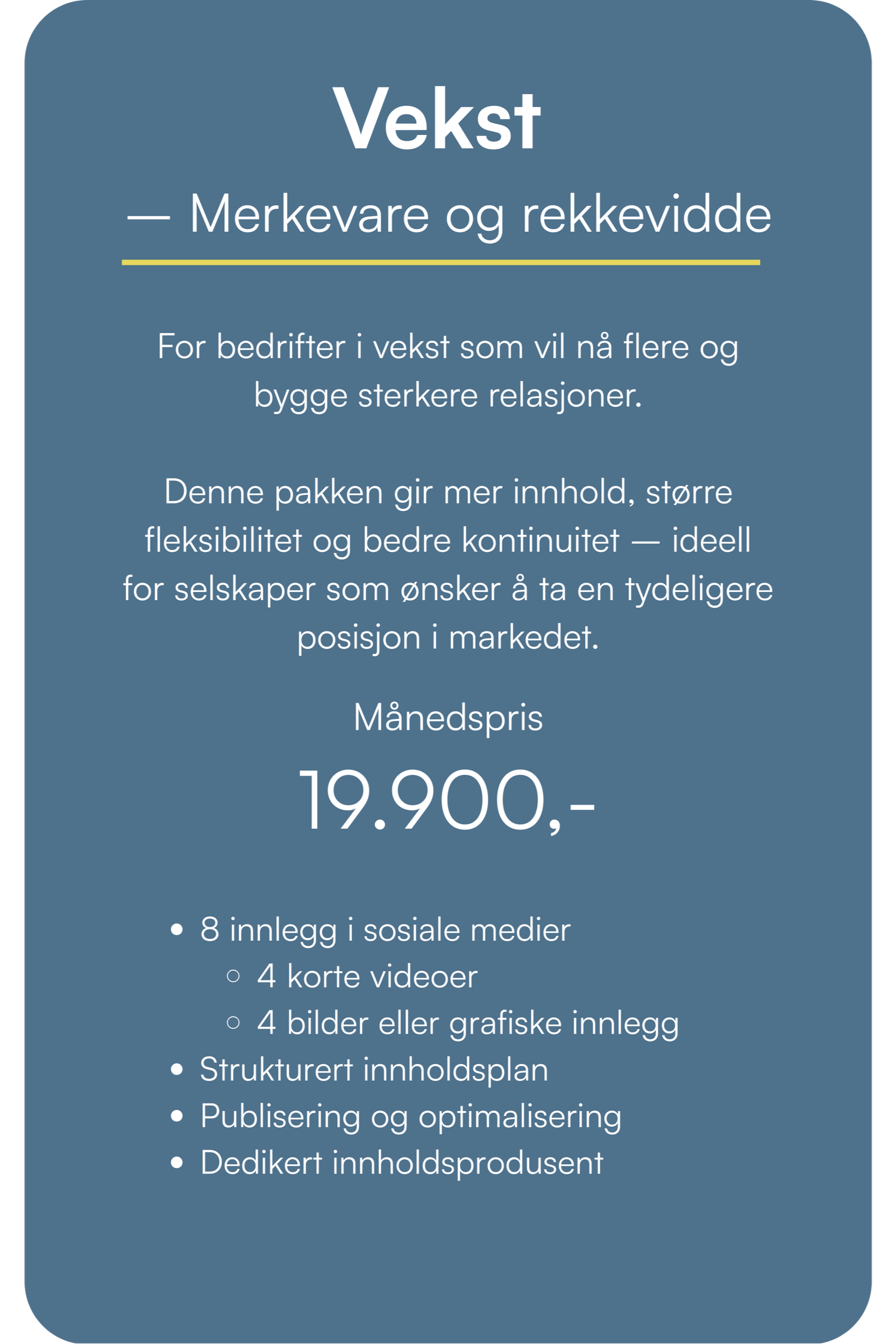Informasjonsflyer om vekstpakke for bedrifter, med priser og innhold inkludert