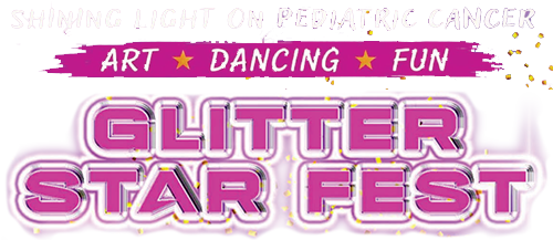 Glitter Star Fest graphic promoting art, dancing, and fun for pediatric cancer awareness.