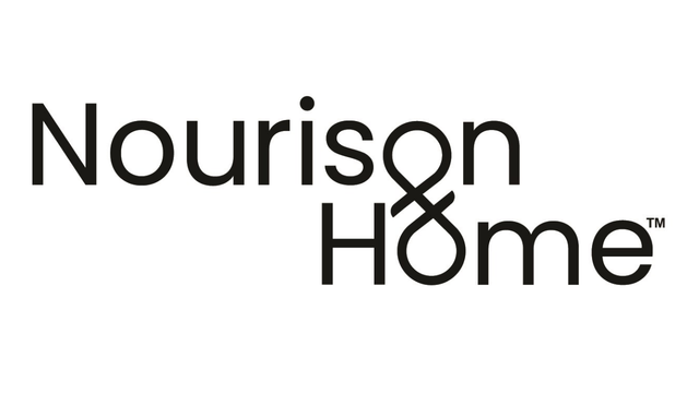 Nourish & Home logo with stylized text and ampersand, black font on white background.