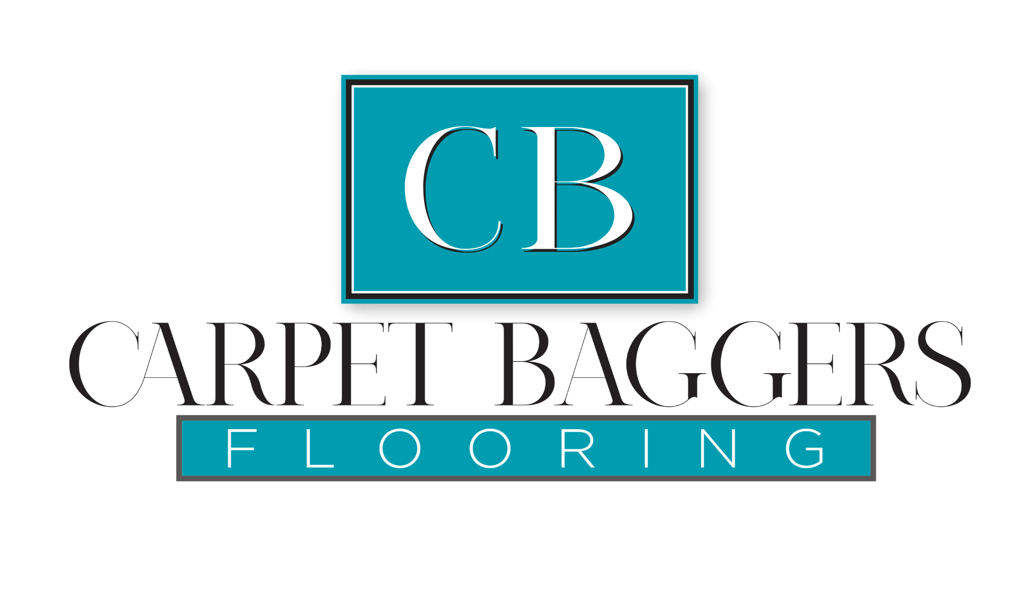 Logo for Carpet Baggers Flooring featuring a blue square with white 'CB', black text reading 'Carpet Baggers', and a blue rectangle with white 'Flooring' underneath.