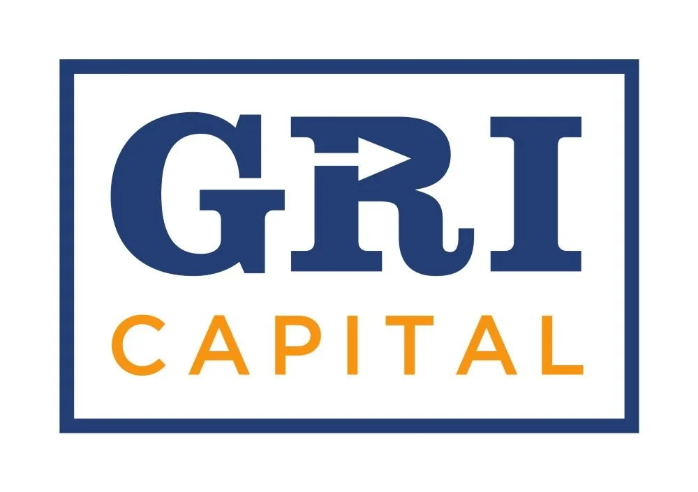 Logo for GRI Capital with the letters G, R, and I, and the word Capital below in orange, bordered by a blue rectangular outline.