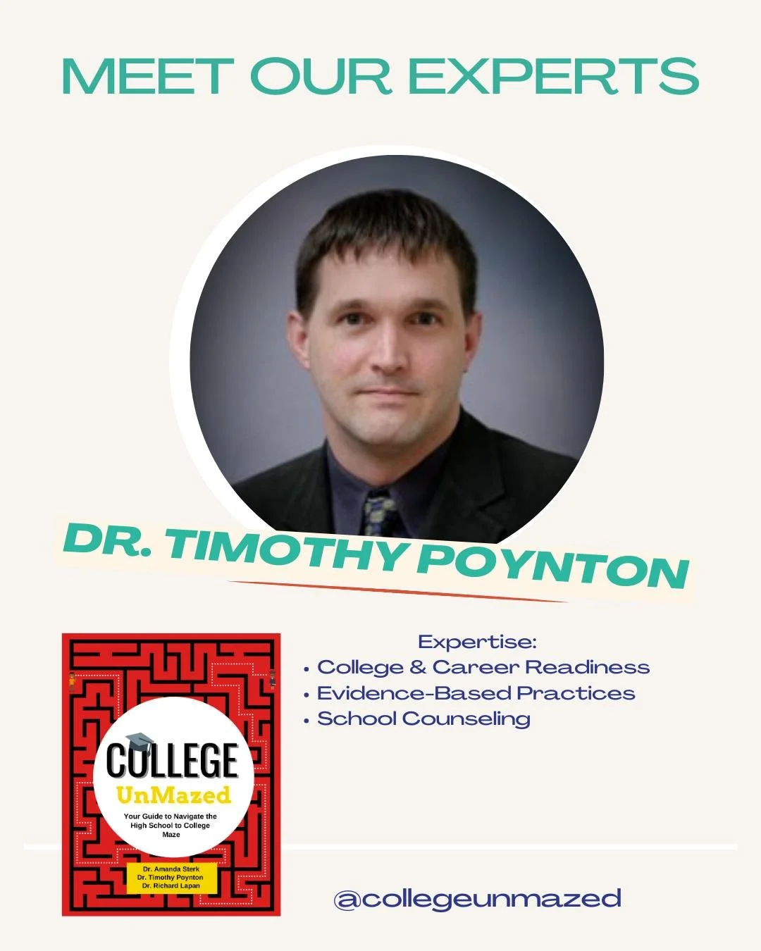 Meet Dr. Timothy Poynton, co-author of College UnMazed.

A former school counselor and now professor and counselor educator, Dr. Poynton&rsquo;s research centers on the transition from high school to young adulthood and the role of career decision-ma