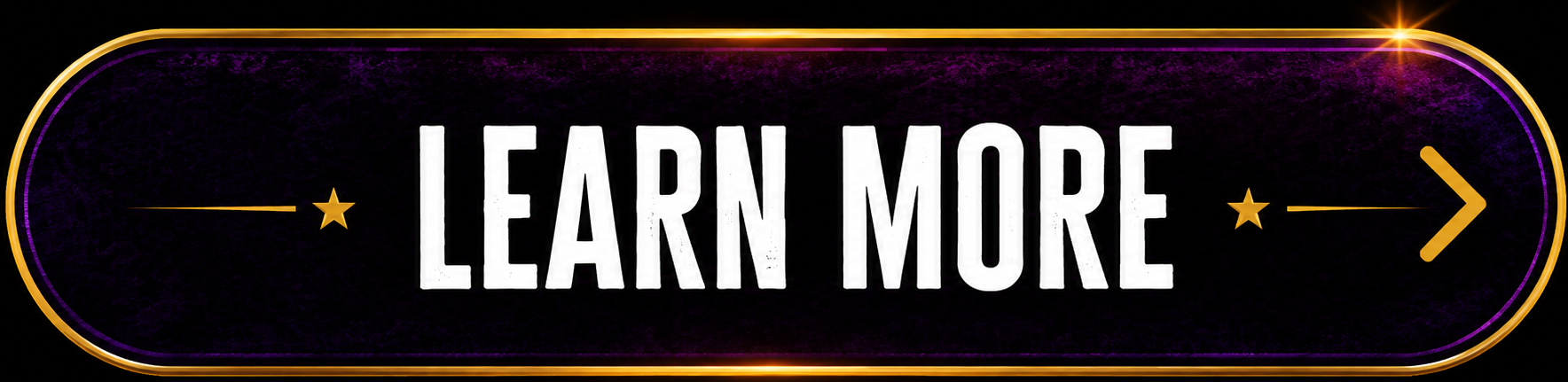 A digital button with the text "Learn More," decorated with stars and a starburst, featuring a purple and black background with gold accents.