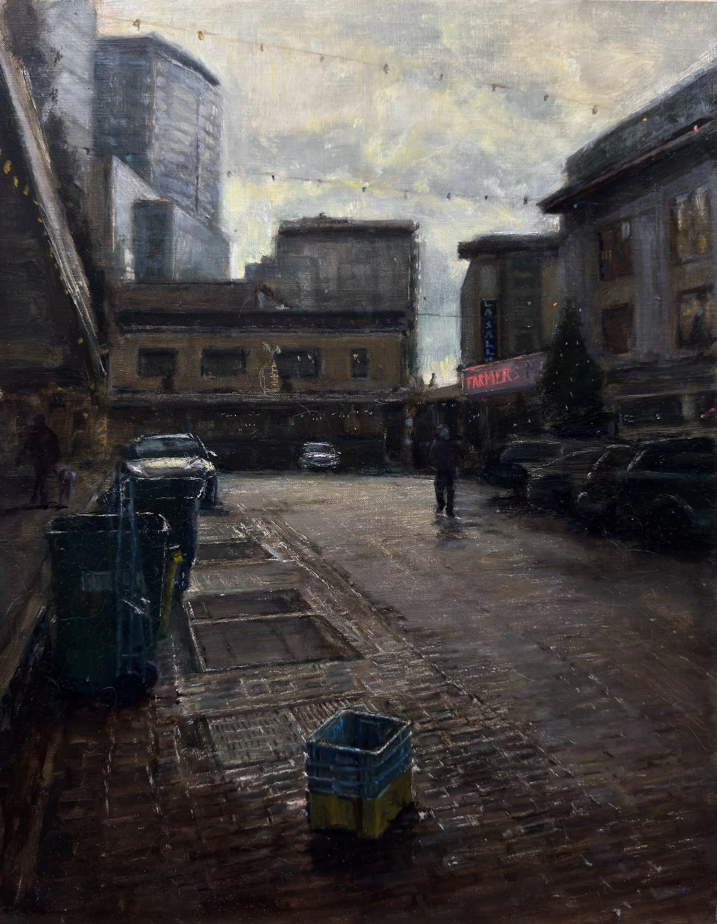 Opening Shift, Pike Place
14 x 18,  oil on canvas board